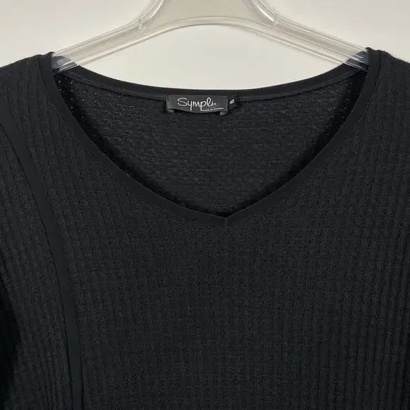 Sympli Waffle Knit Tunic Top Size 8 Black Asymmetrical Hem Lagenlook Minimalist - Picture 4 of 11